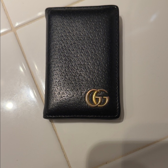 Gucci Black Card Holder with Gold GG Logo